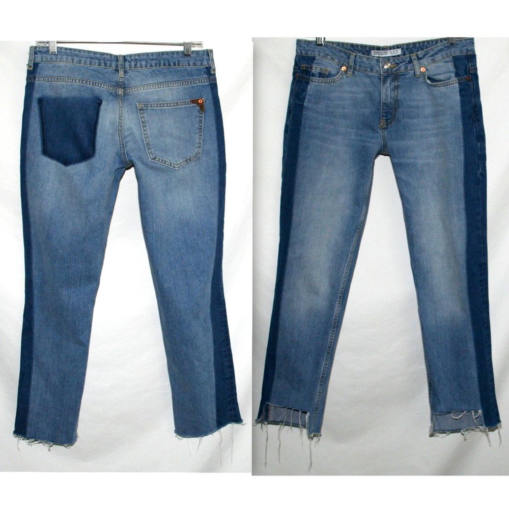 ZARA Basic Bleached Destroyed Raw Ragged Hem Ankle Jeans Size 4 Use Measurements